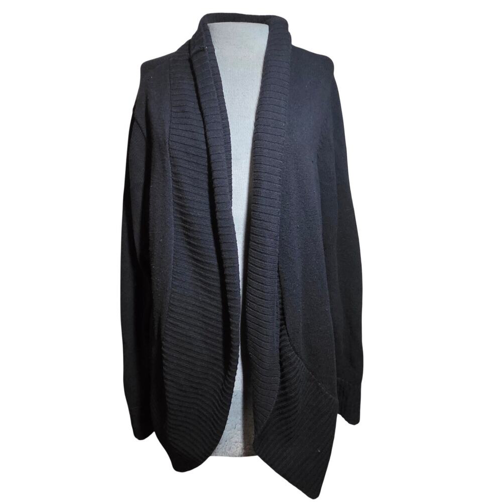 Black Cotton Bland Open Front Cardigan Sweater Size XL